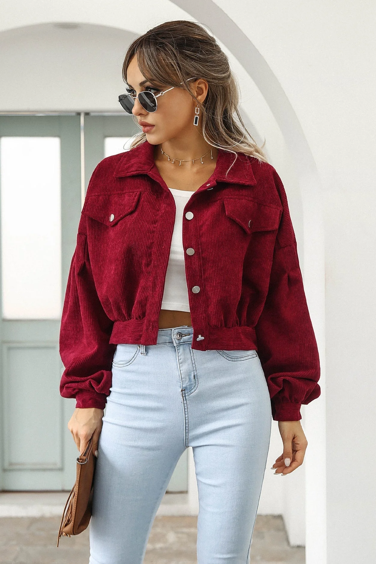 Button Up Corduroy Short Jacket - Image 8
