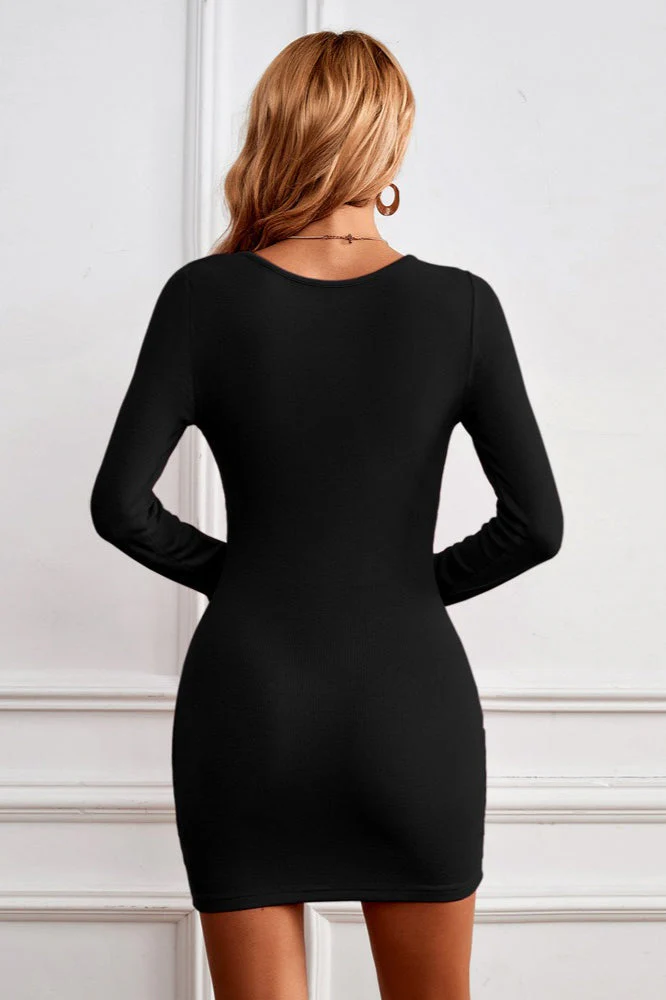 Buttoned U-Neck Bodycon Sweater Dress - Image 7