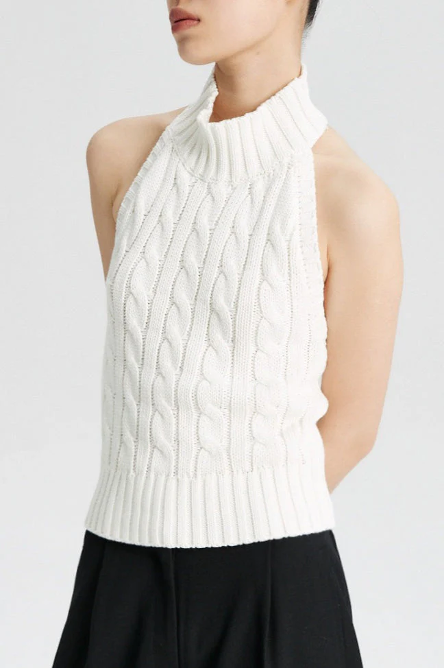Cable Crochet Halter Knit Top