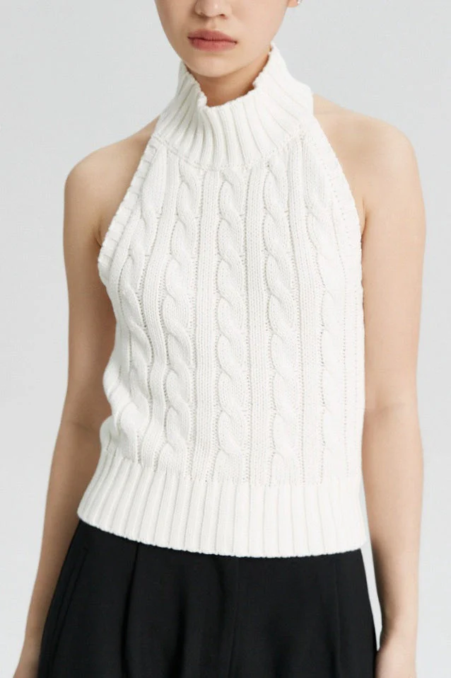 Cable Crochet Halter Knit Top - Image 2