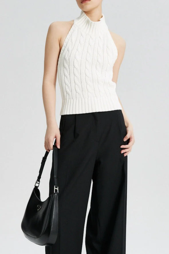 Cable Crochet Halter Knit Top - Image 3