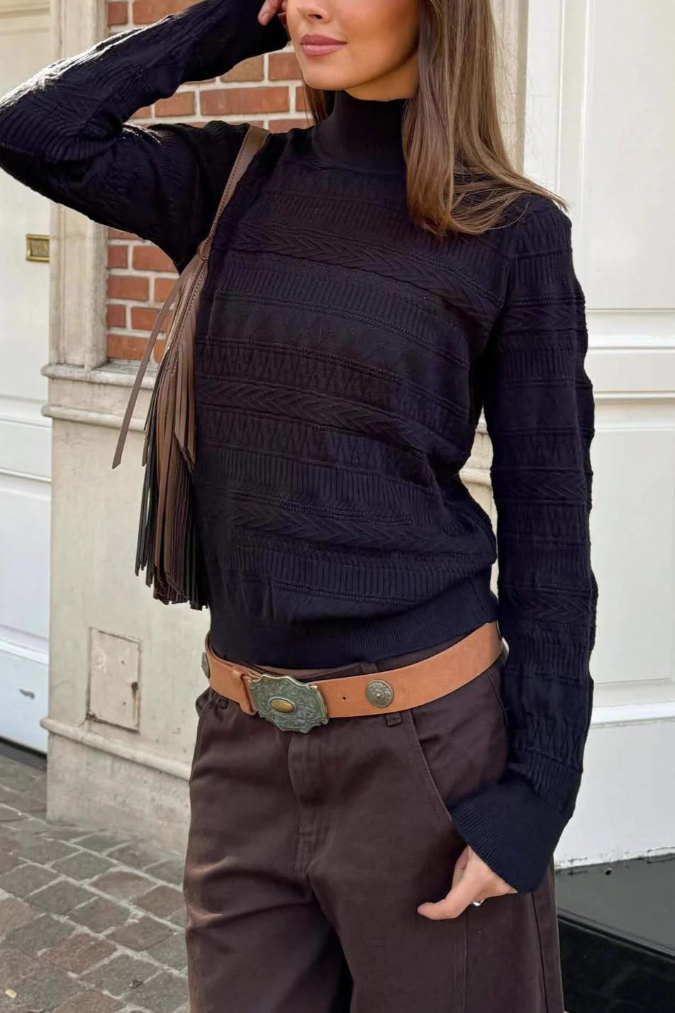 Cable Knit Round Neck Knit Top - Image 10