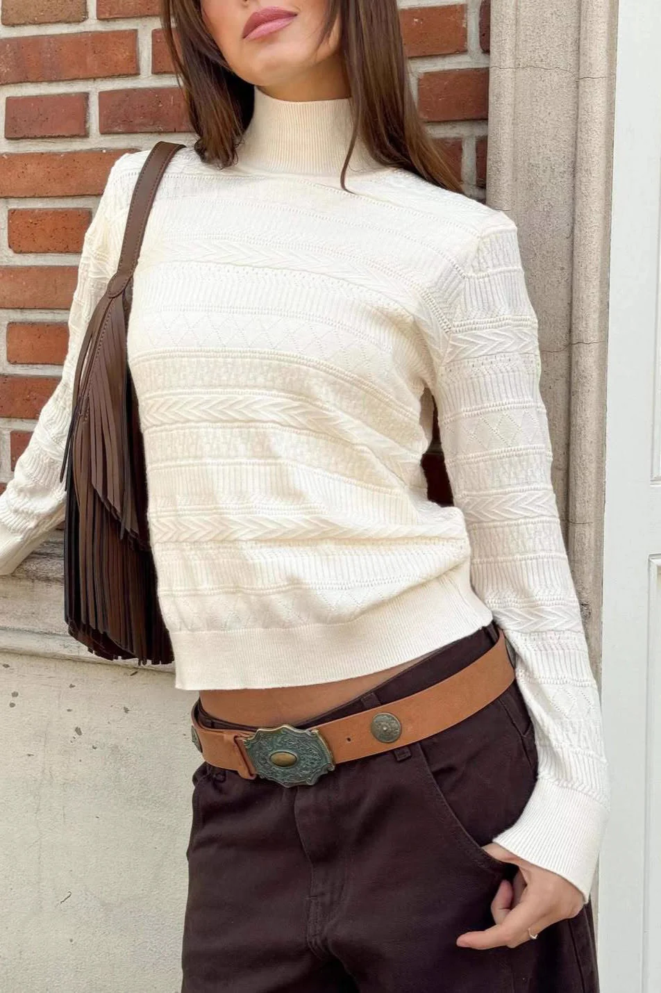 Cable Knit Round Neck Knit Top - Image 2