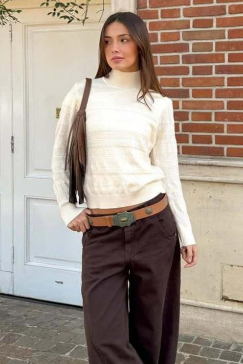 Cable Knit Round Neck Knit Top - Image 4