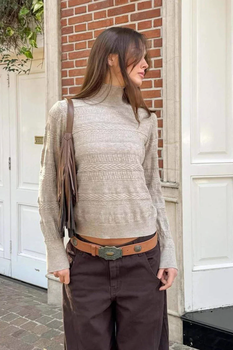 Cable Knit Round Neck Knit Top - Image 7