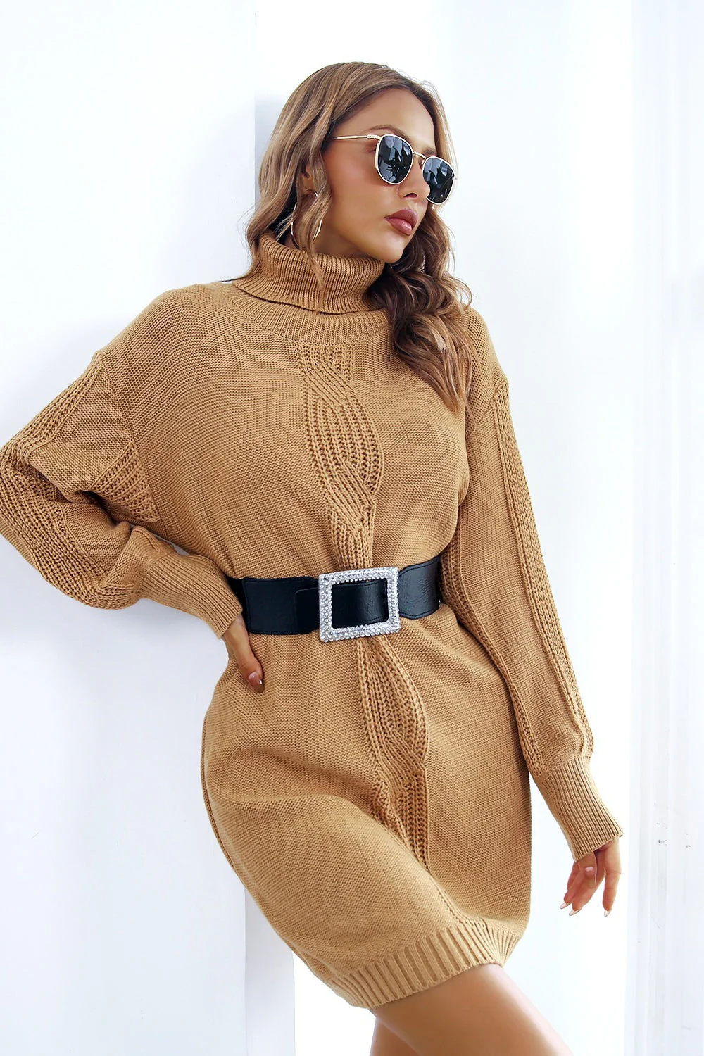 Cable Knit Turtleneck Sweater Dress - Image 10