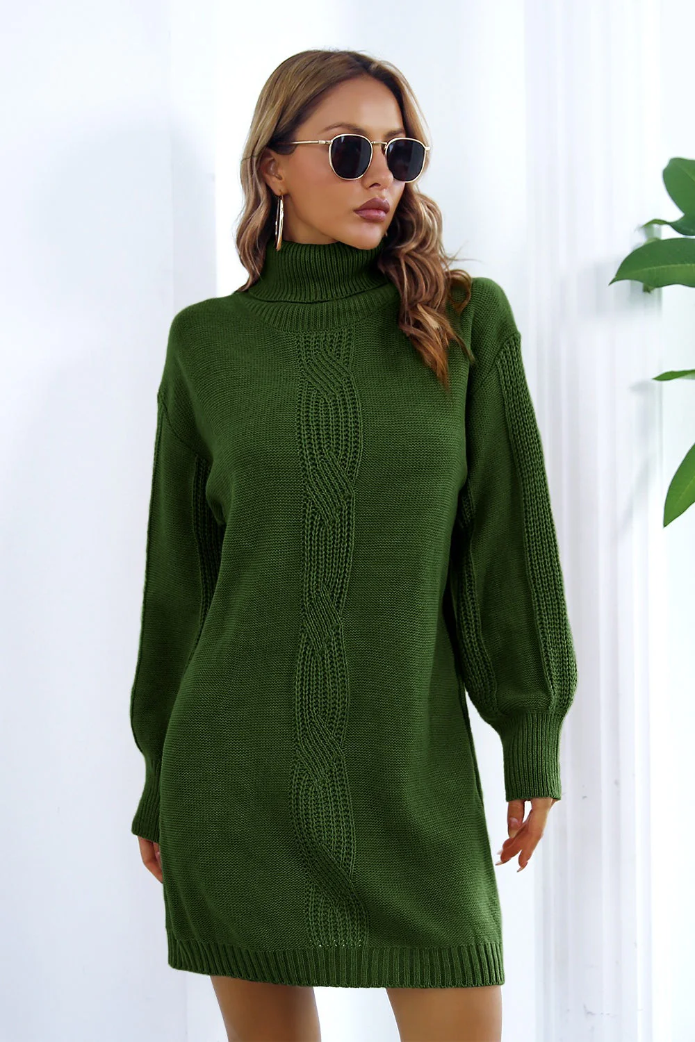 Cable Knit Turtleneck Sweater Dress - Image 11