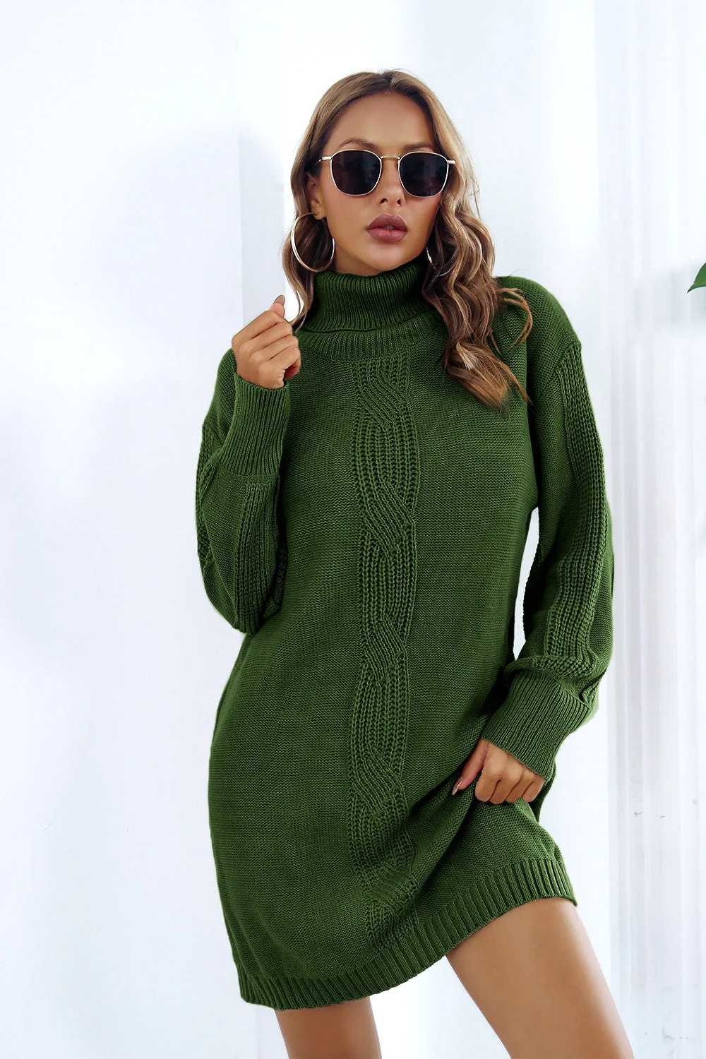 Cable Knit Turtleneck Sweater Dress - Image 12