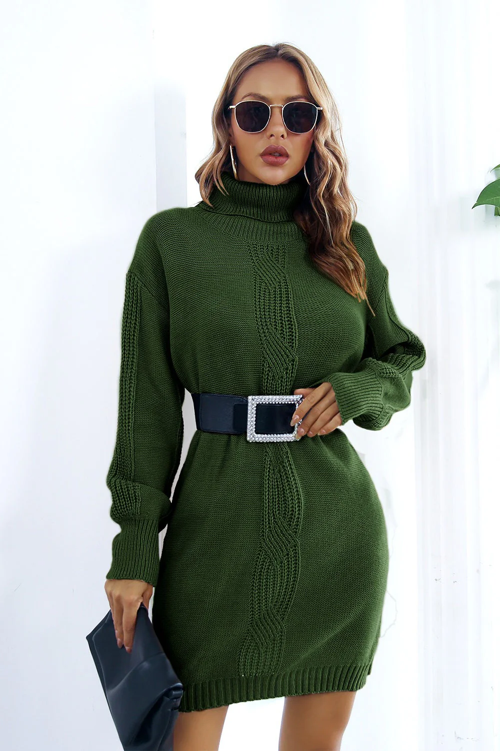 Cable Knit Turtleneck Sweater Dress - Image 13