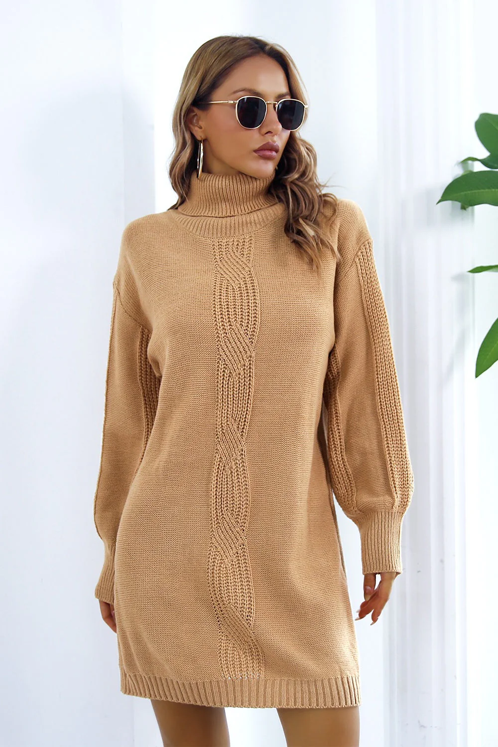 Cable Knit Turtleneck Sweater Dress - Image 7