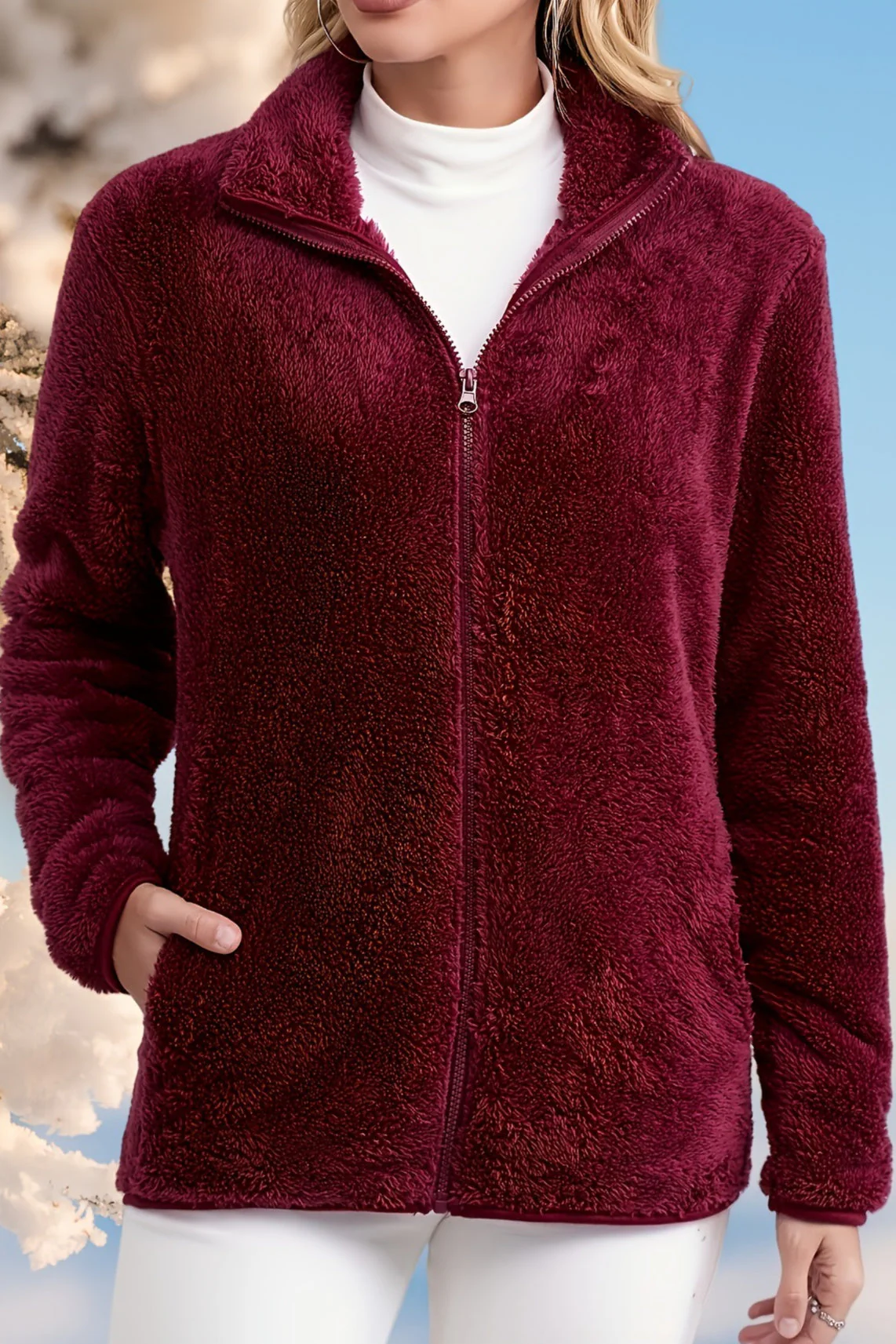 Casual Fuzzy Zipper Jacket - Image 3