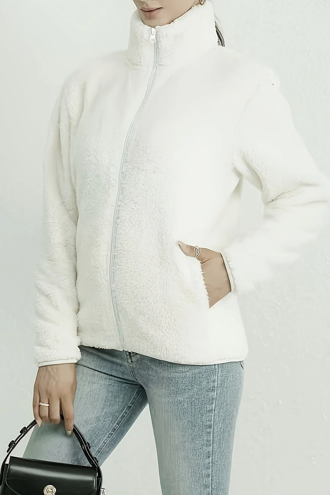 Casual Fuzzy Zipper Jacket - Image 5