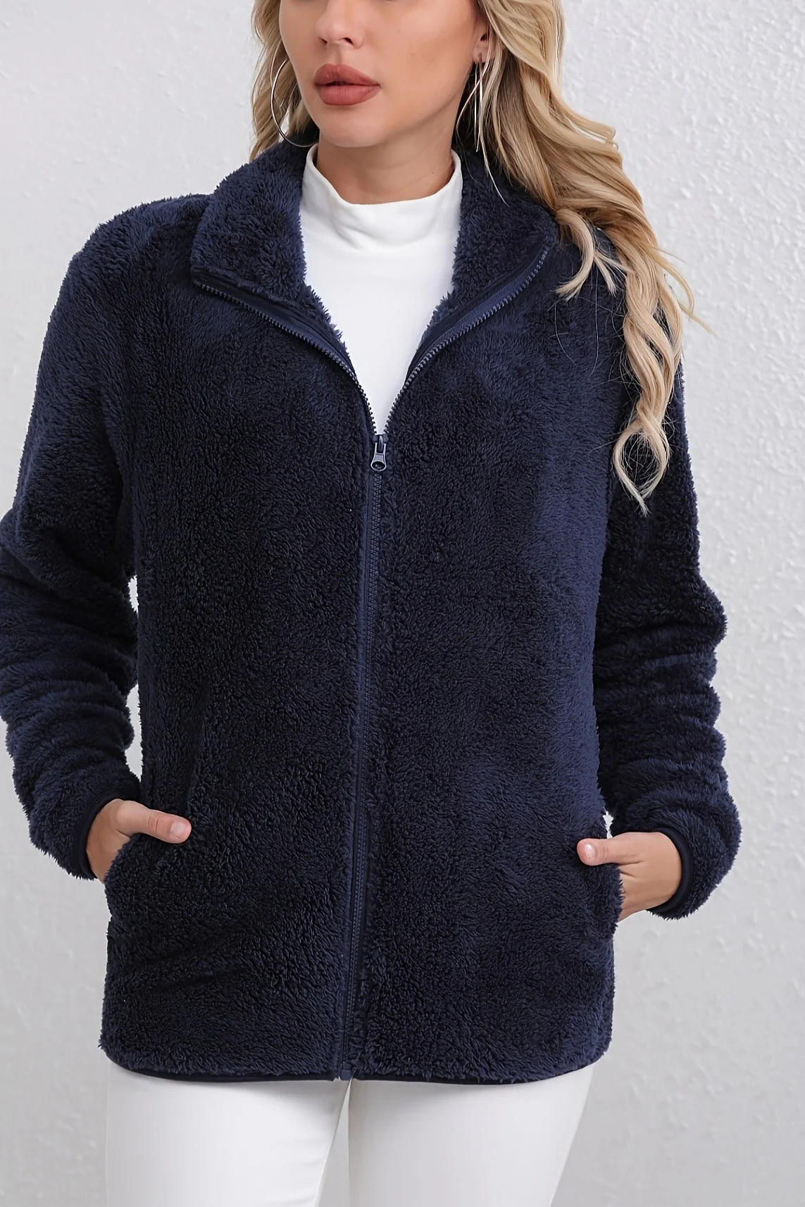 Casual Fuzzy Zipper Jacket - Image 6