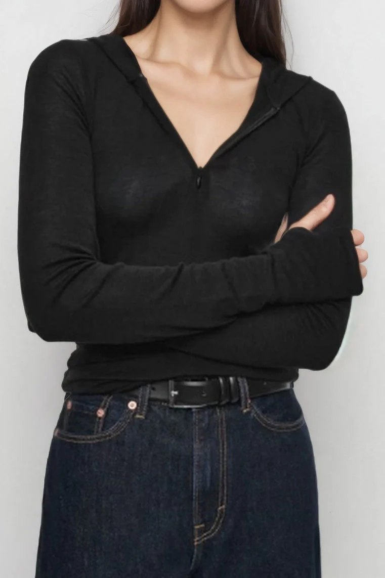 Casual Hooded Half Zip Knit Top - Image 3