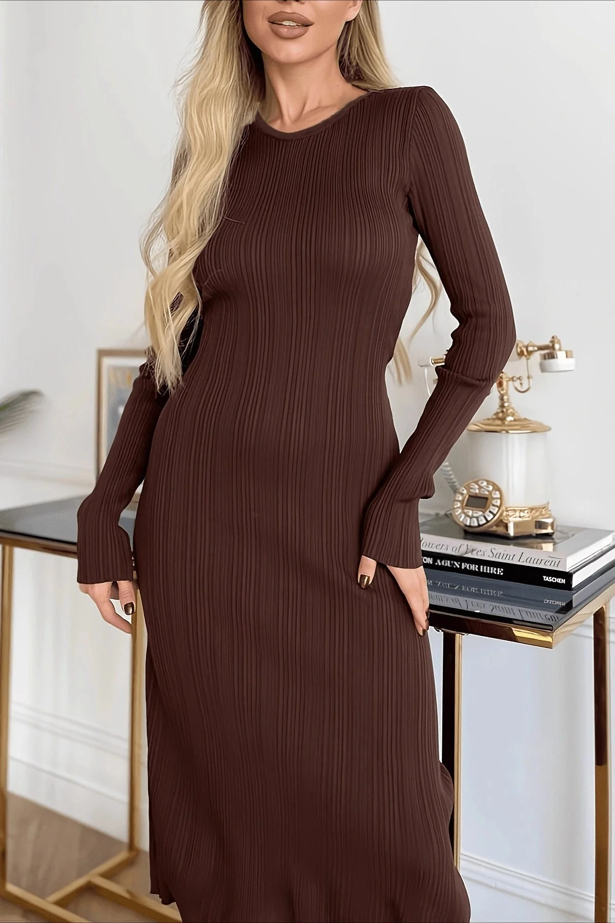 Casual Long Sleeve Knit Sweater Dress - Image 2