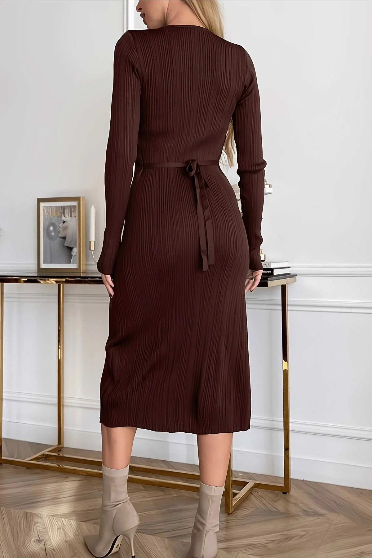 Casual Long Sleeve Knit Sweater Dress - Image 5