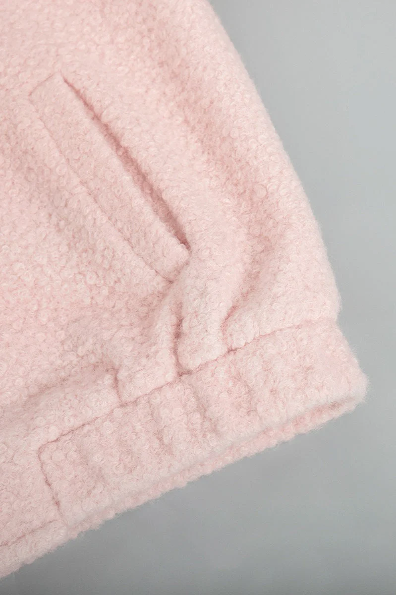 Casual Pink Faux Fur Short Jacket - Image 6