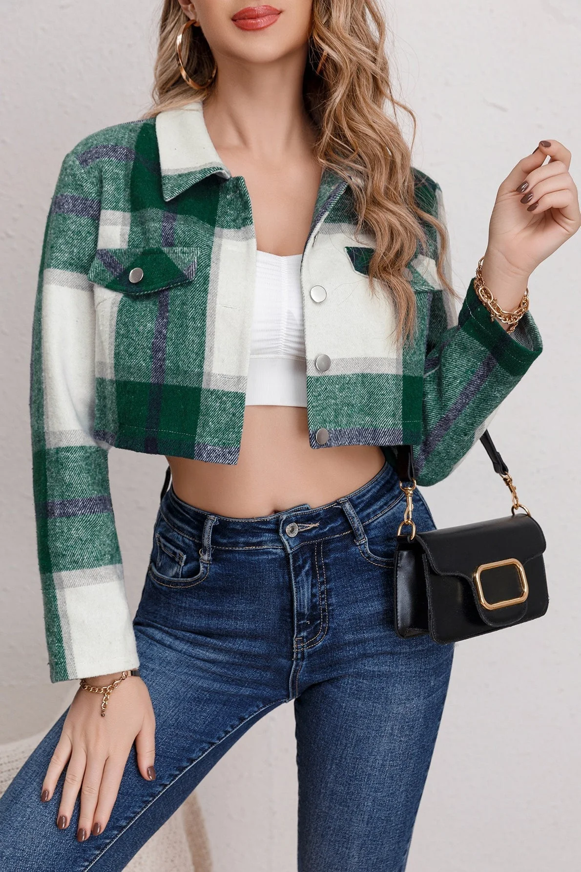 Casual Plaid Long Sleeve Jacket - Image 4