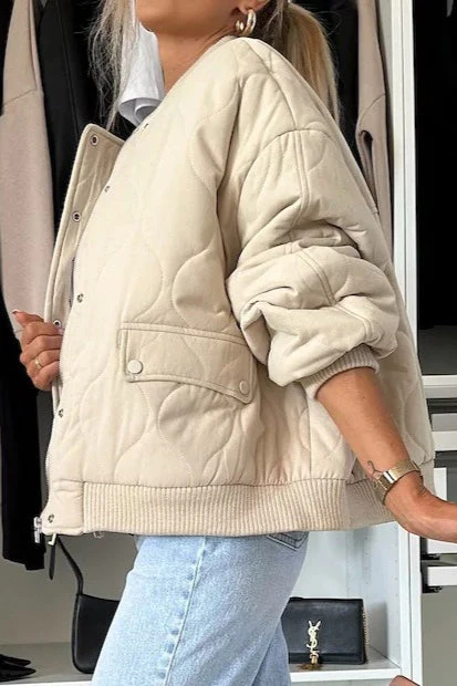Casual Solid Button Padded Coat - Image 3