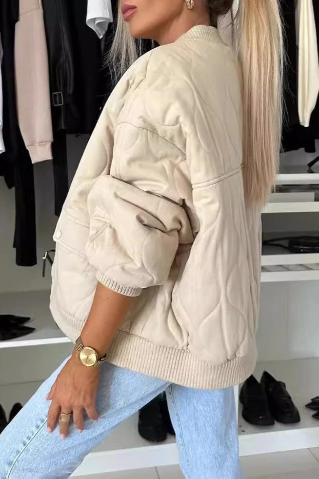 Casual Solid Button Padded Coat - Image 4