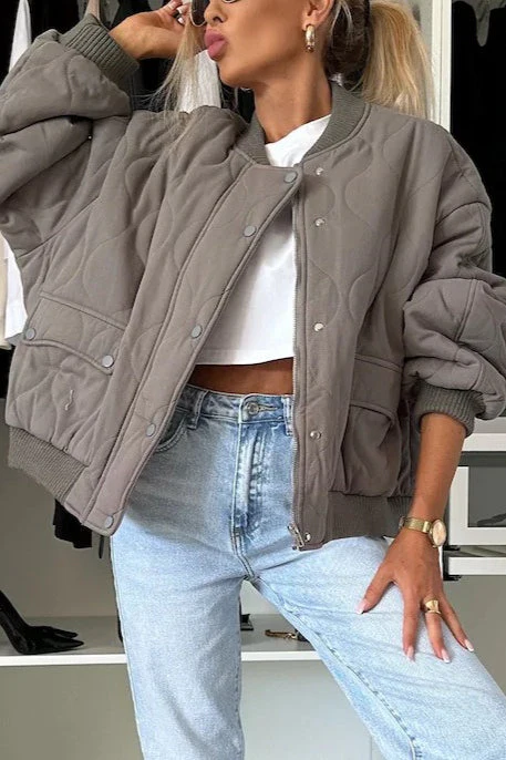 Casual Solid Button Padded Coat - Image 6