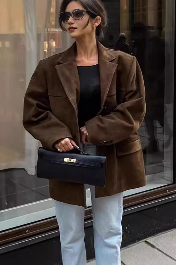 Casual Suede Finish Longline Jacket - Image 2