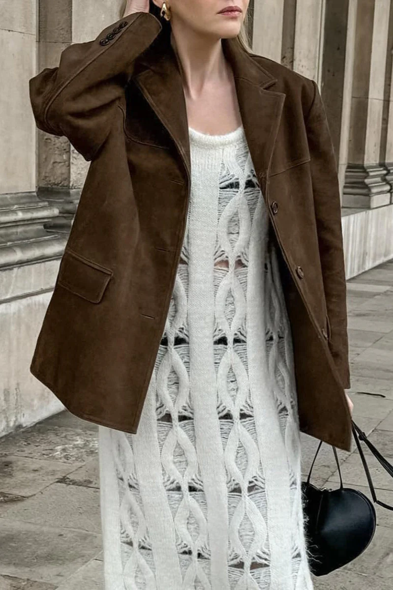 Casual Suede Finish Longline Jacket - Image 4