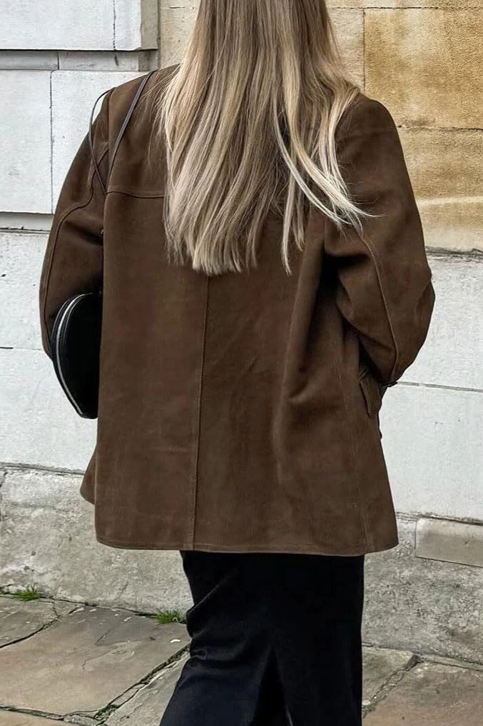 Casual Suede Finish Longline Jacket - Image 5