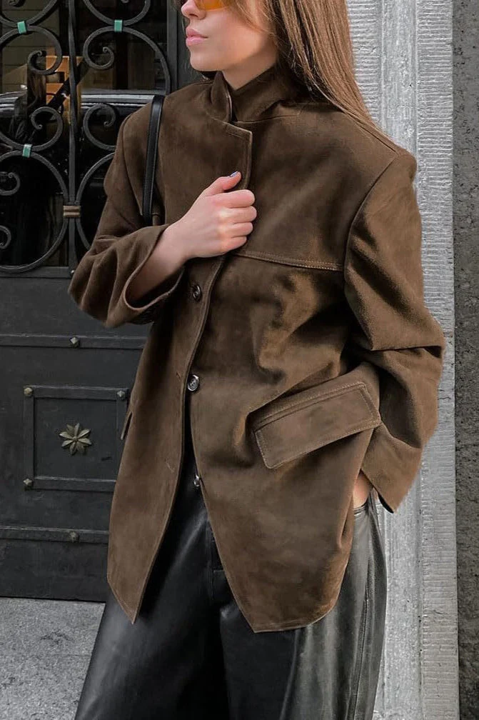 Casual Suede Finish Longline Jacket - Image 6