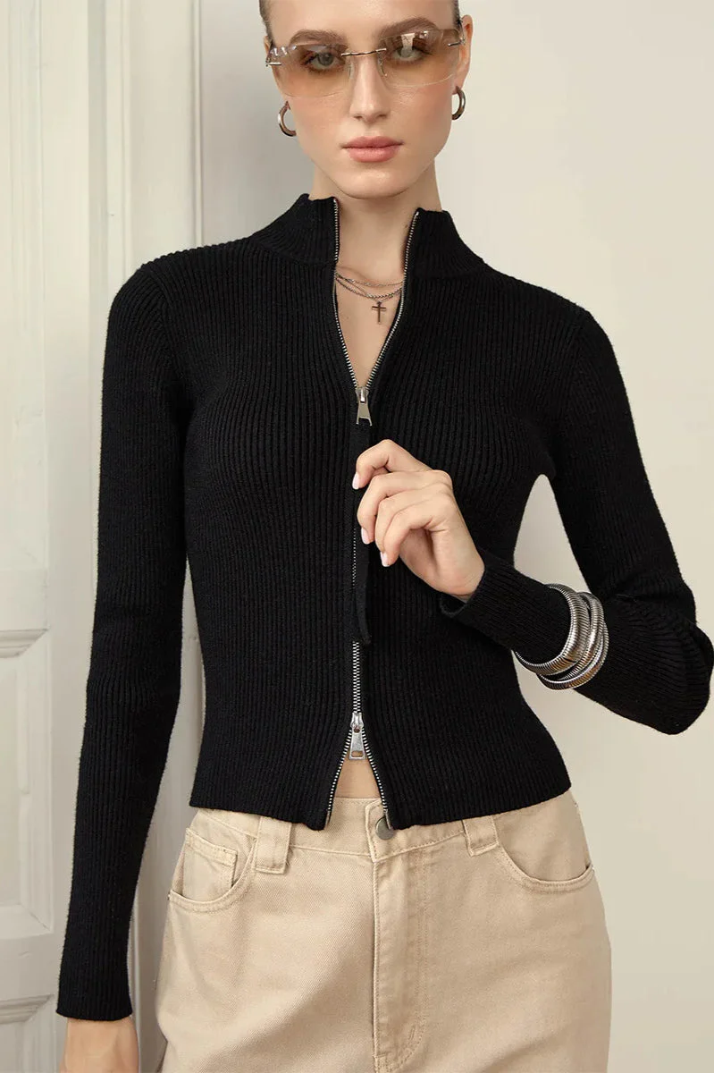 Casual Zip Front Knit Cardigan - Image 18