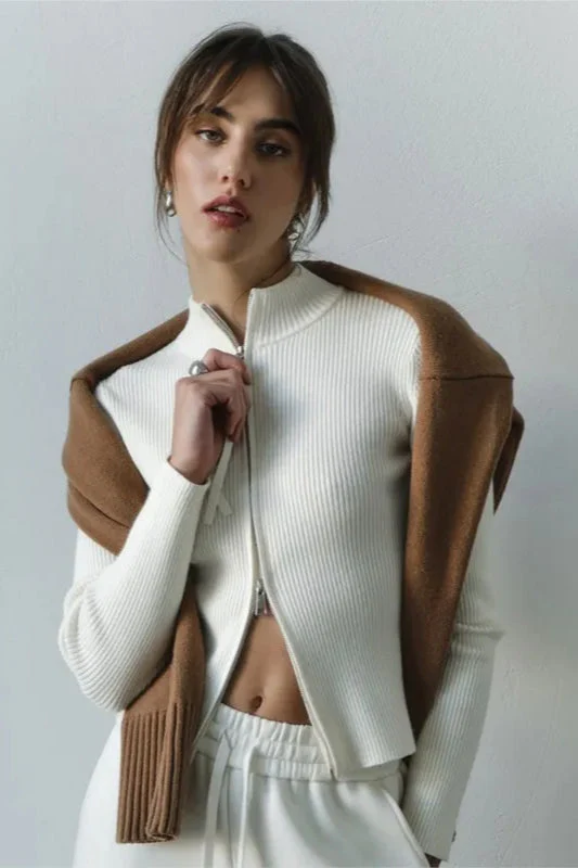 Casual Zip Front Knit Cardigan - Image 3