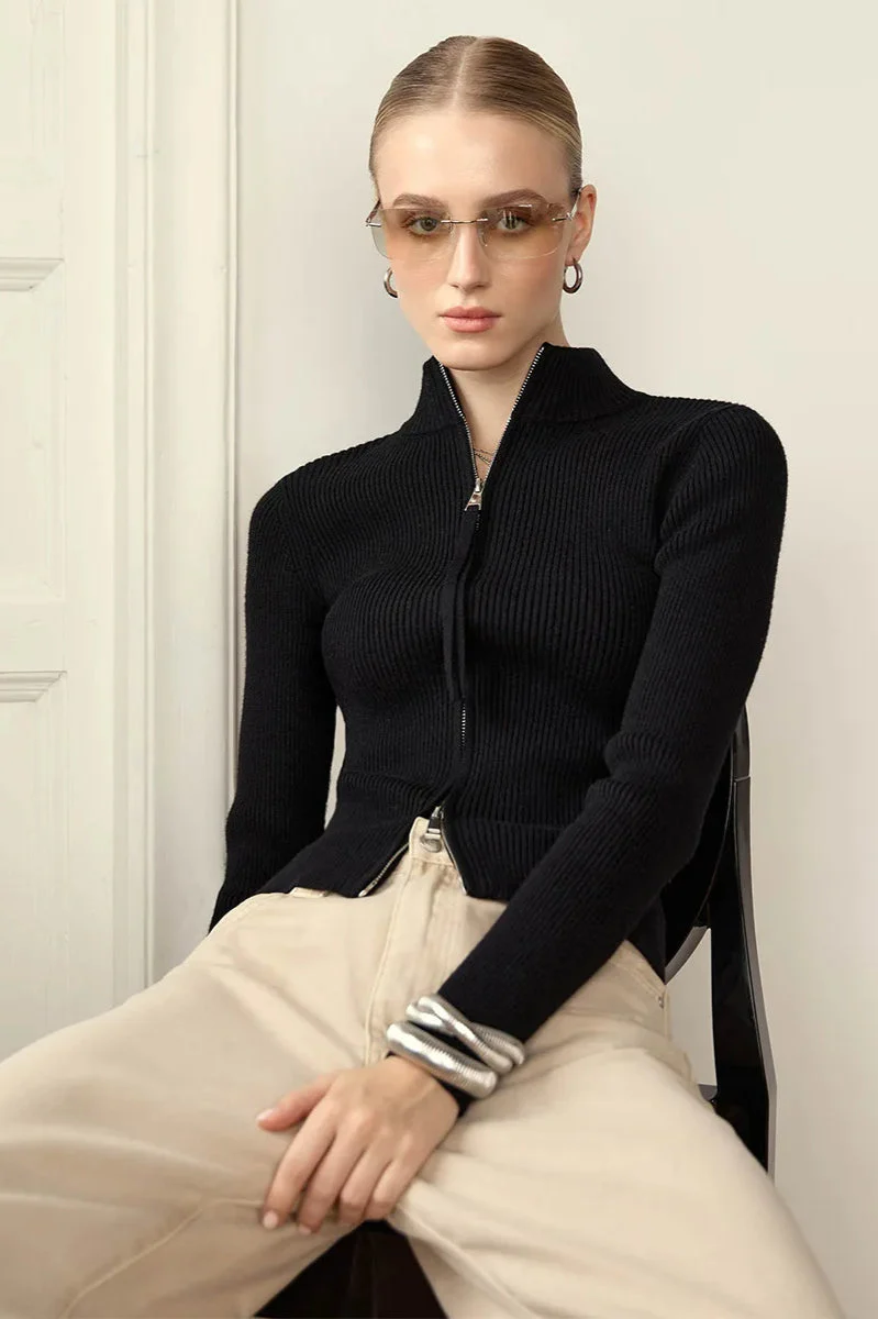 Casual Zip Front Knit Cardigan - Image 35