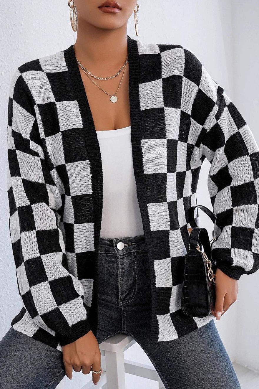Checkered Knit Cardigan - Image 3