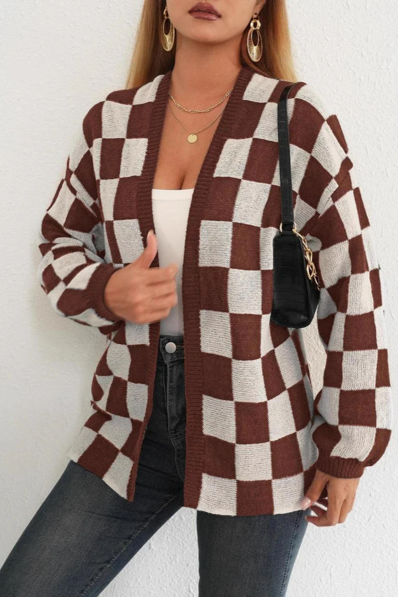 Checkered Knit Cardigan - Image 7