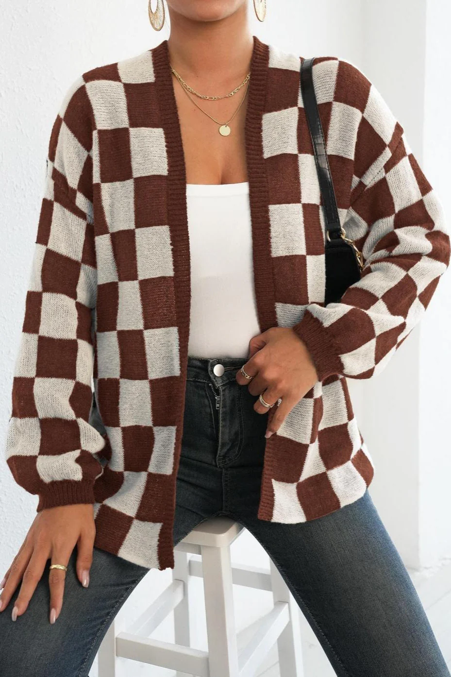 Checkered Knit Cardigan - Image 8