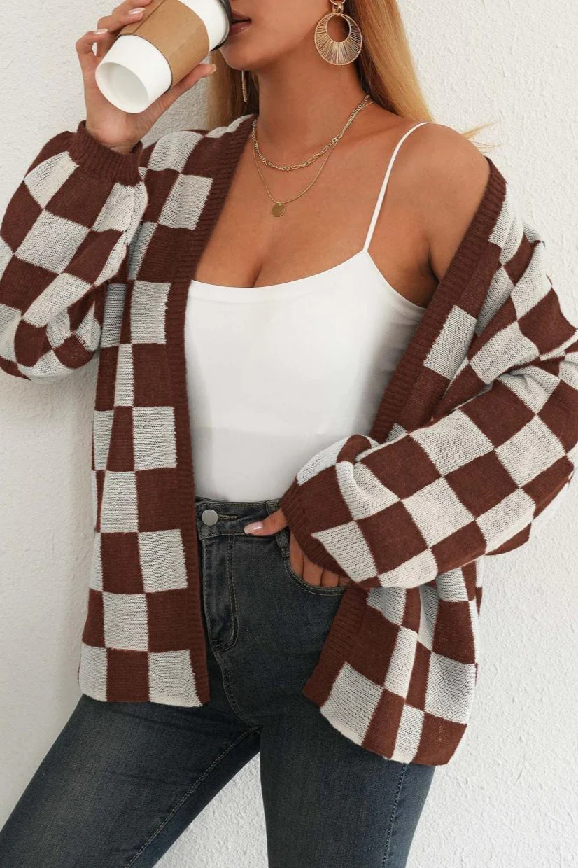 Checkered Knit Cardigan - Image 9