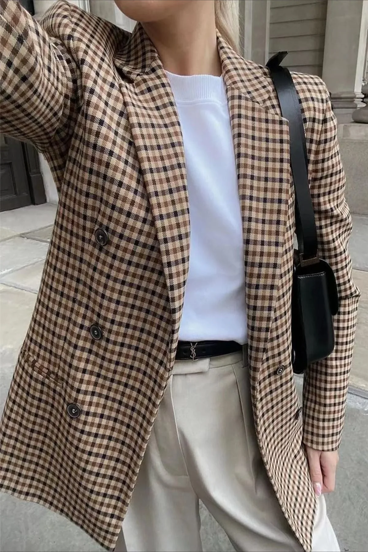 Checkered Office Long Sleeve Blazer - Image 2