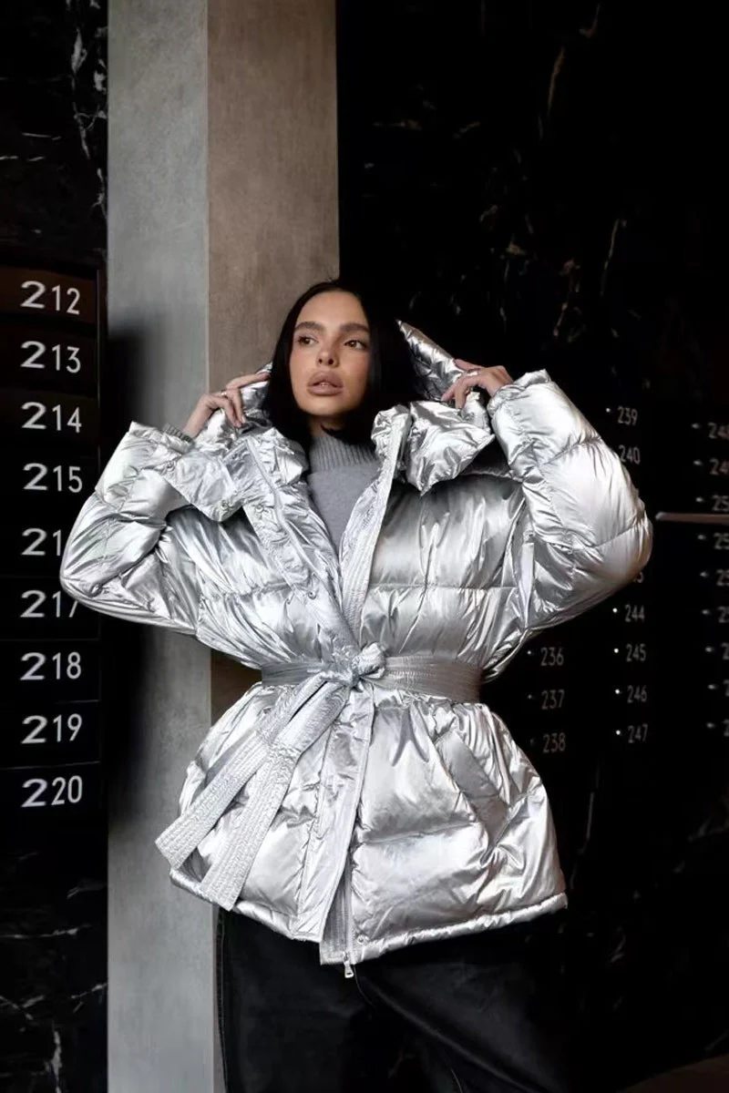 Chic Hooded Belted Quilted Puffer Jacket - Image 2