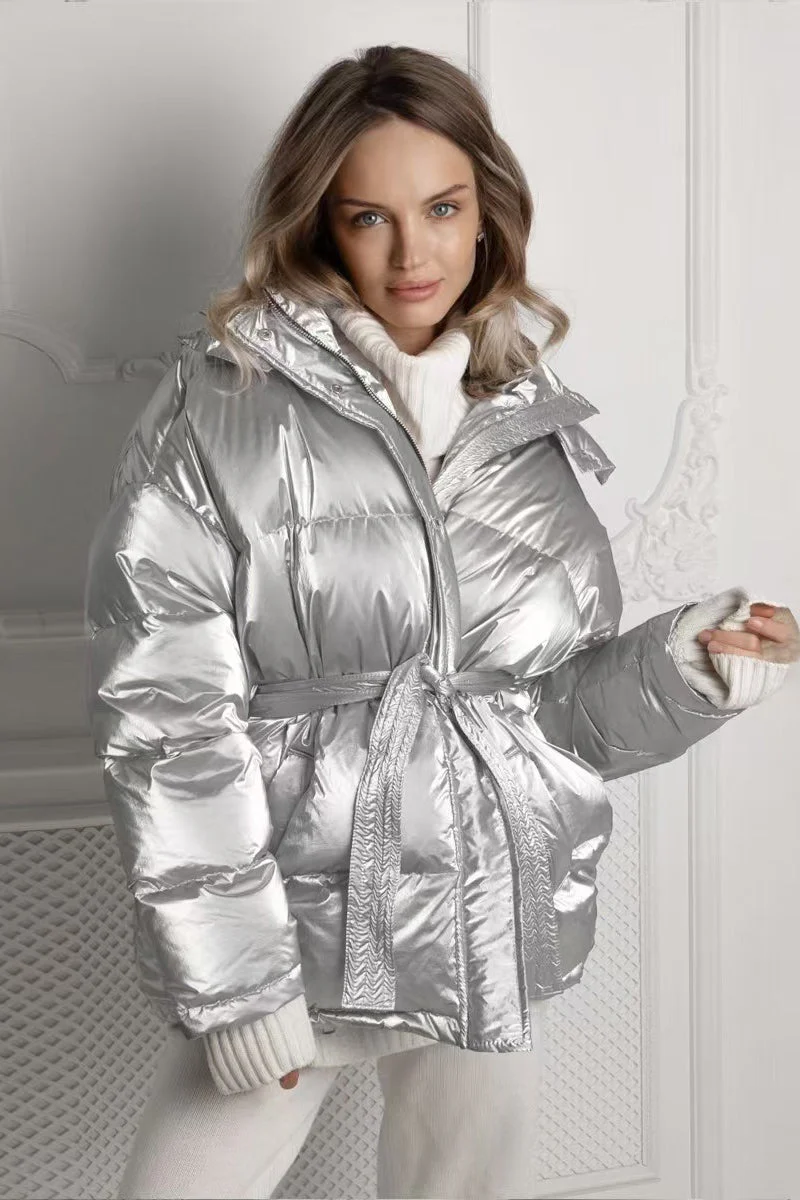 Chic Hooded Belted Quilted Puffer Jacket - Image 4