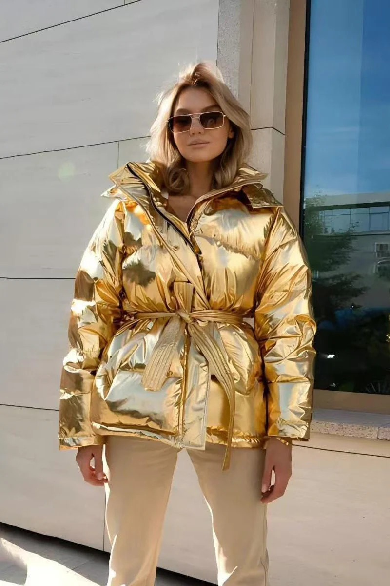 Chic Hooded Belted Quilted Puffer Jacket - Image 6