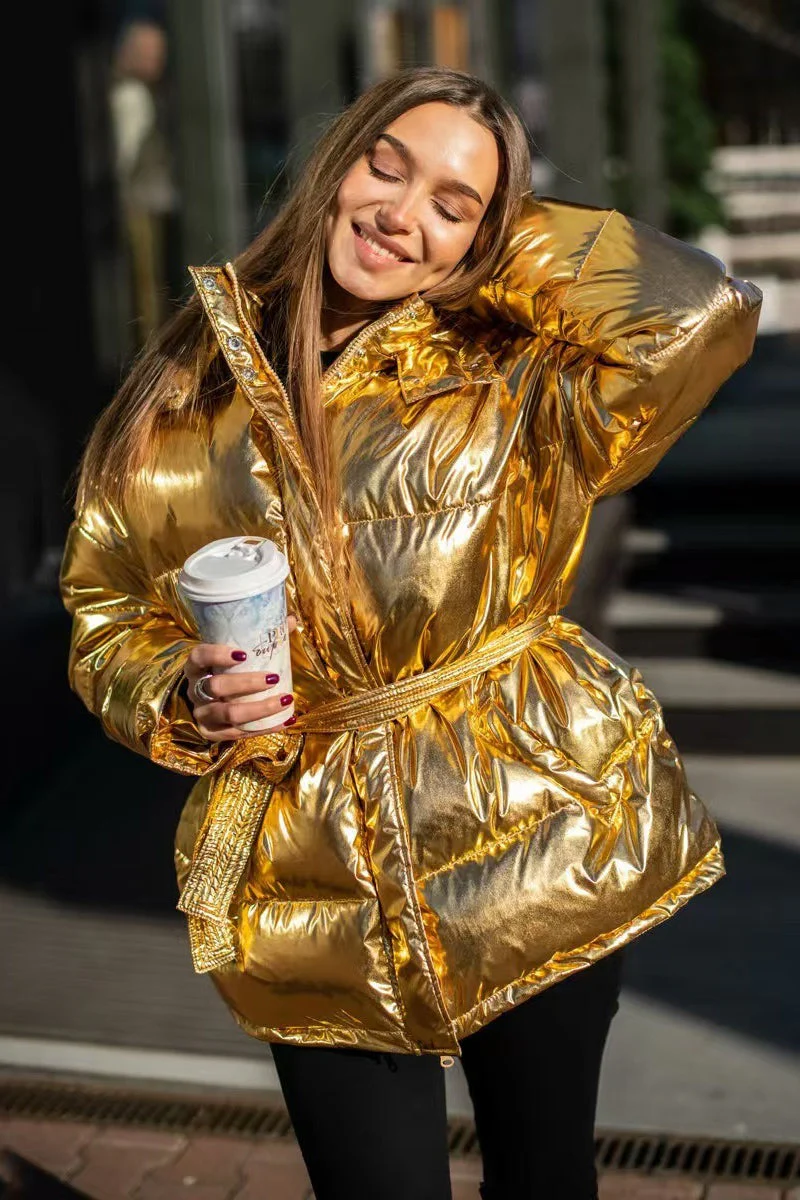 Chic Hooded Belted Quilted Puffer Jacket - Image 8