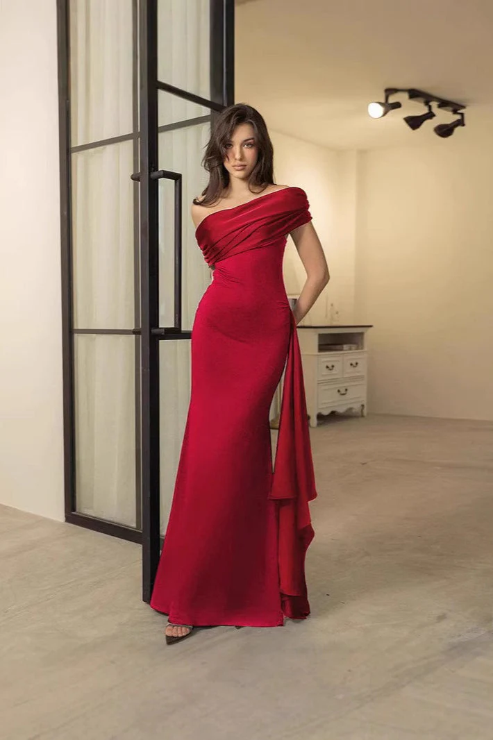 Chic Satin Draped Neck Sheath Formal Dress - Image 6