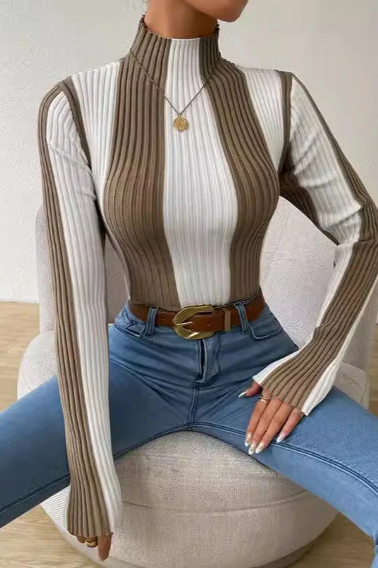 Classic Black White Vertical Stripe Knit Top - Image 2