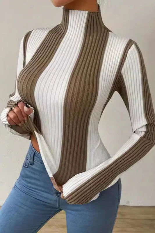 Classic Black White Vertical Stripe Knit Top - Image 3