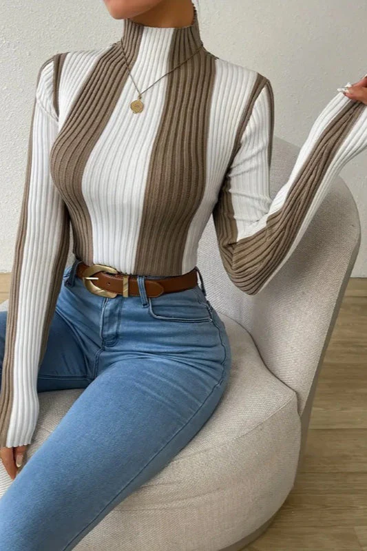 Classic Black White Vertical Stripe Knit Top - Image 4