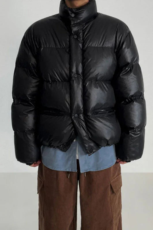 Classic Collar Cropped Solid Puffer Jacket - Image 3