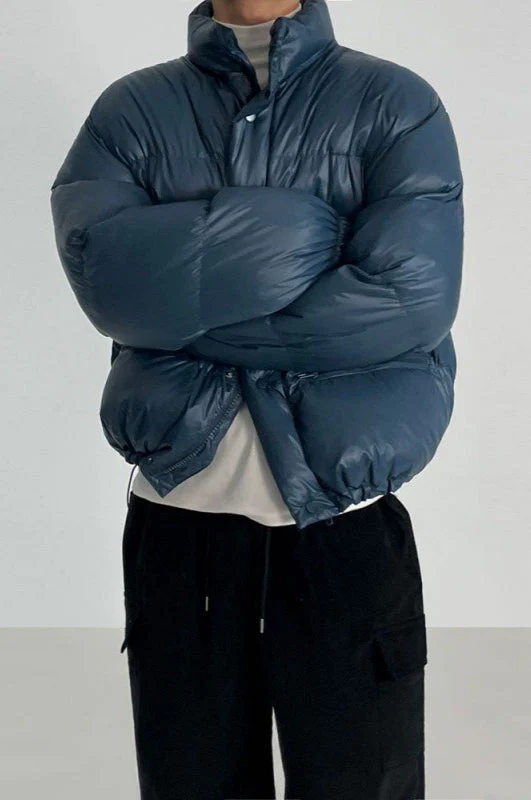 Classic Collar Cropped Solid Puffer Jacket - Image 5