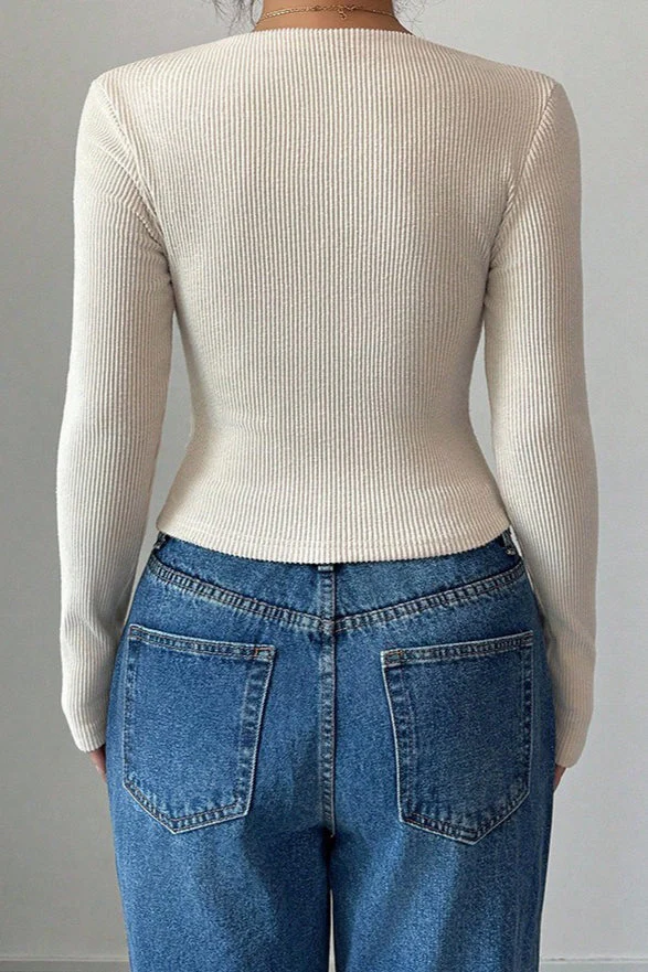 Classic Solid Color Slim Knit Top - Image 5