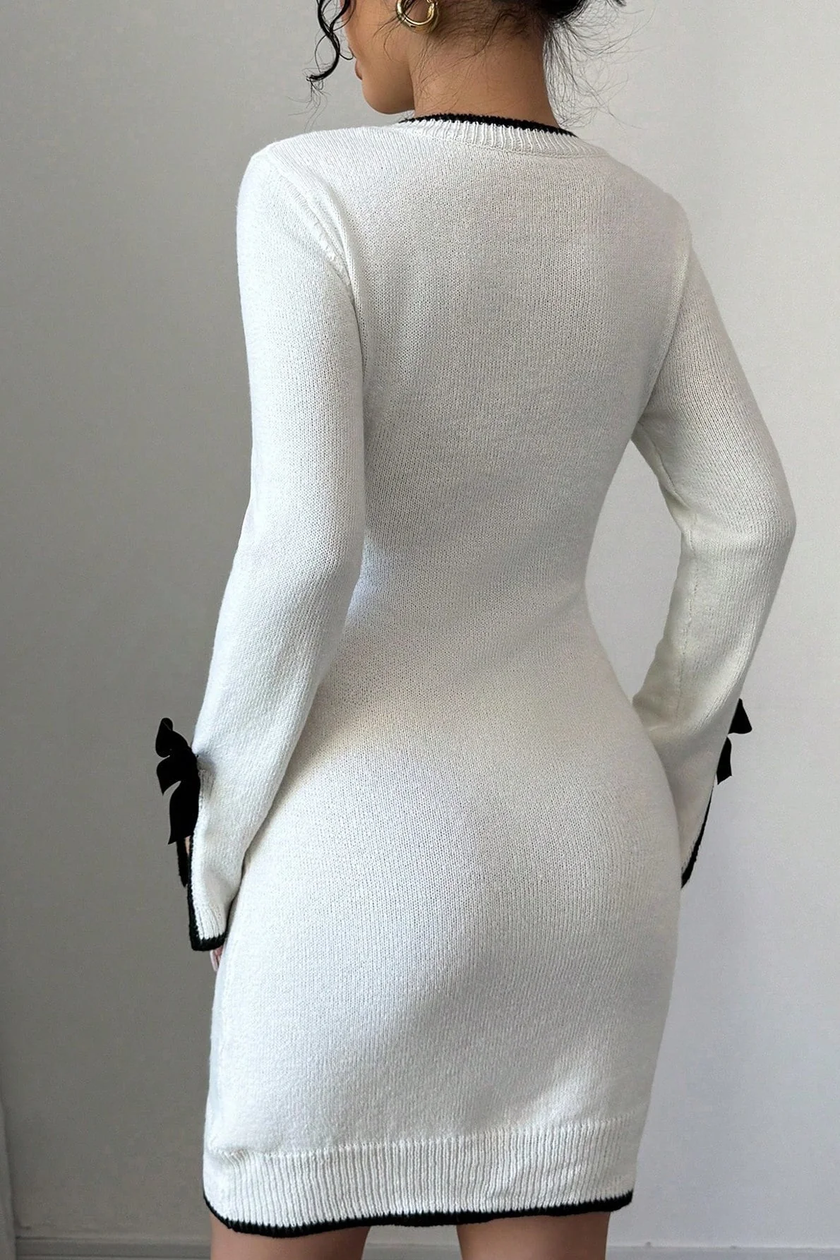 Color-Block Long Sleeve Knit Slim Sweater Dress - Image 4