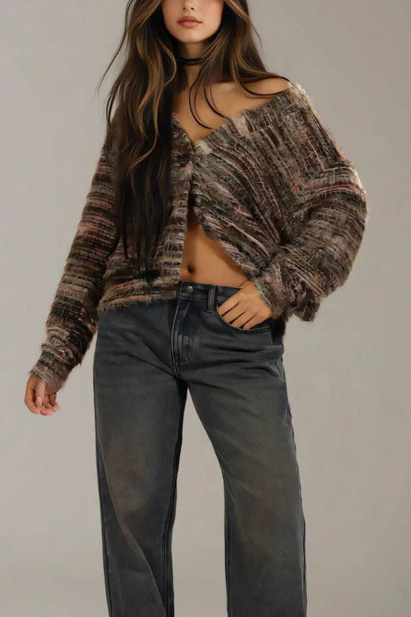 Color Blocked V Neck Cardigan - Image 3
